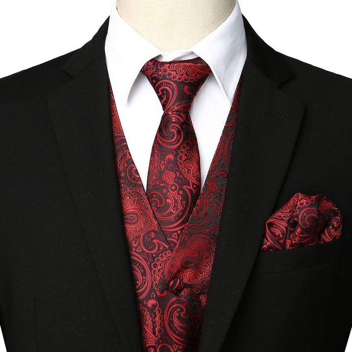 PARKLEES Klassische Herren-Weste, Paisleymuster, Krawatte, Einstecktuch, Set, Hochzeit, Abschlussbal
