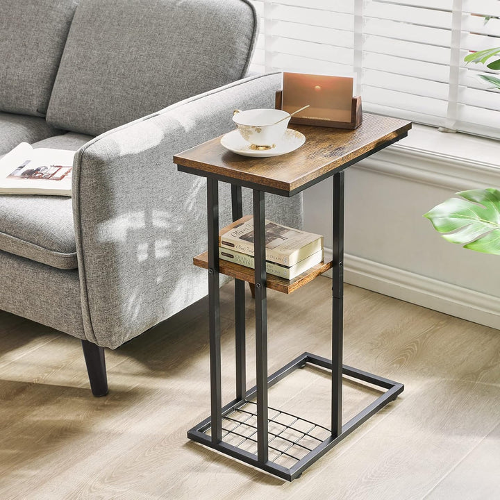 YMYNY Beistelltisch C-Form, Kaffeetisch mit Lagerregal, Drahtgeflecht, Eleganter Sofatisch, für Kaff