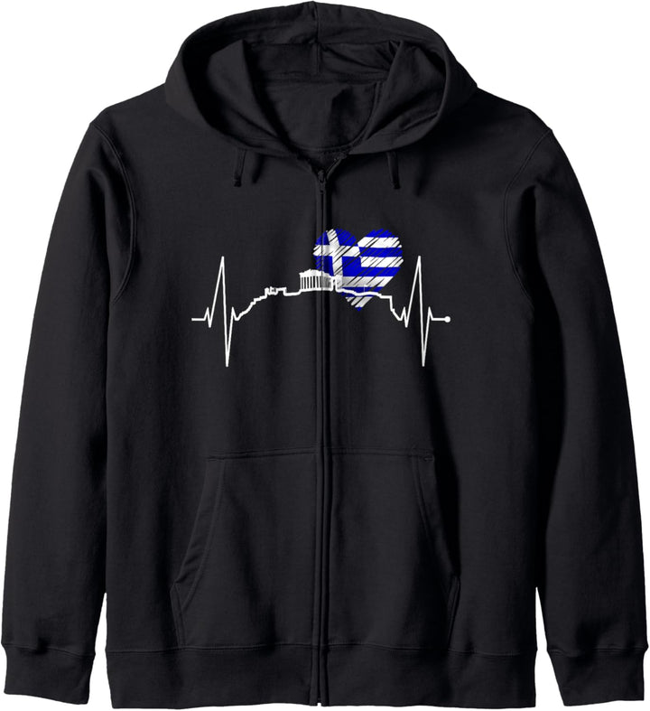 Athen Skyline Herzschlag Liebe Griechenland Flagge Akropolis Kapuzenjacke