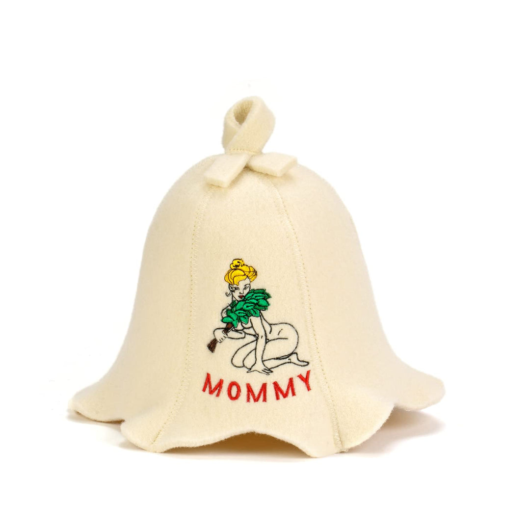 Natural Textile Saunahut 'Sauna Mommy' White - 100% organische Wollfilzmützen - Schützen Sie Ihren K
