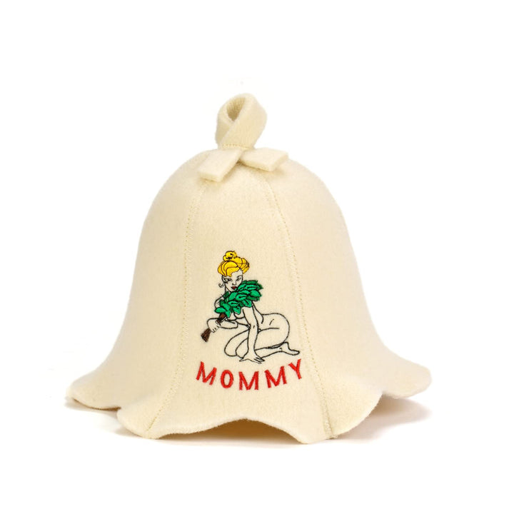 Natural Textile Saunahut 'Sauna Mommy' White - 100% organische Wollfilzmützen - Schützen Sie Ihren K