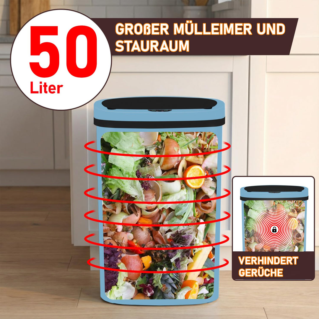 FDW Mülleimer mit Sensor & Deckel, Kunststoff, 50 L Küchenmülleimer, Smart, Automatisch, Berührungsl