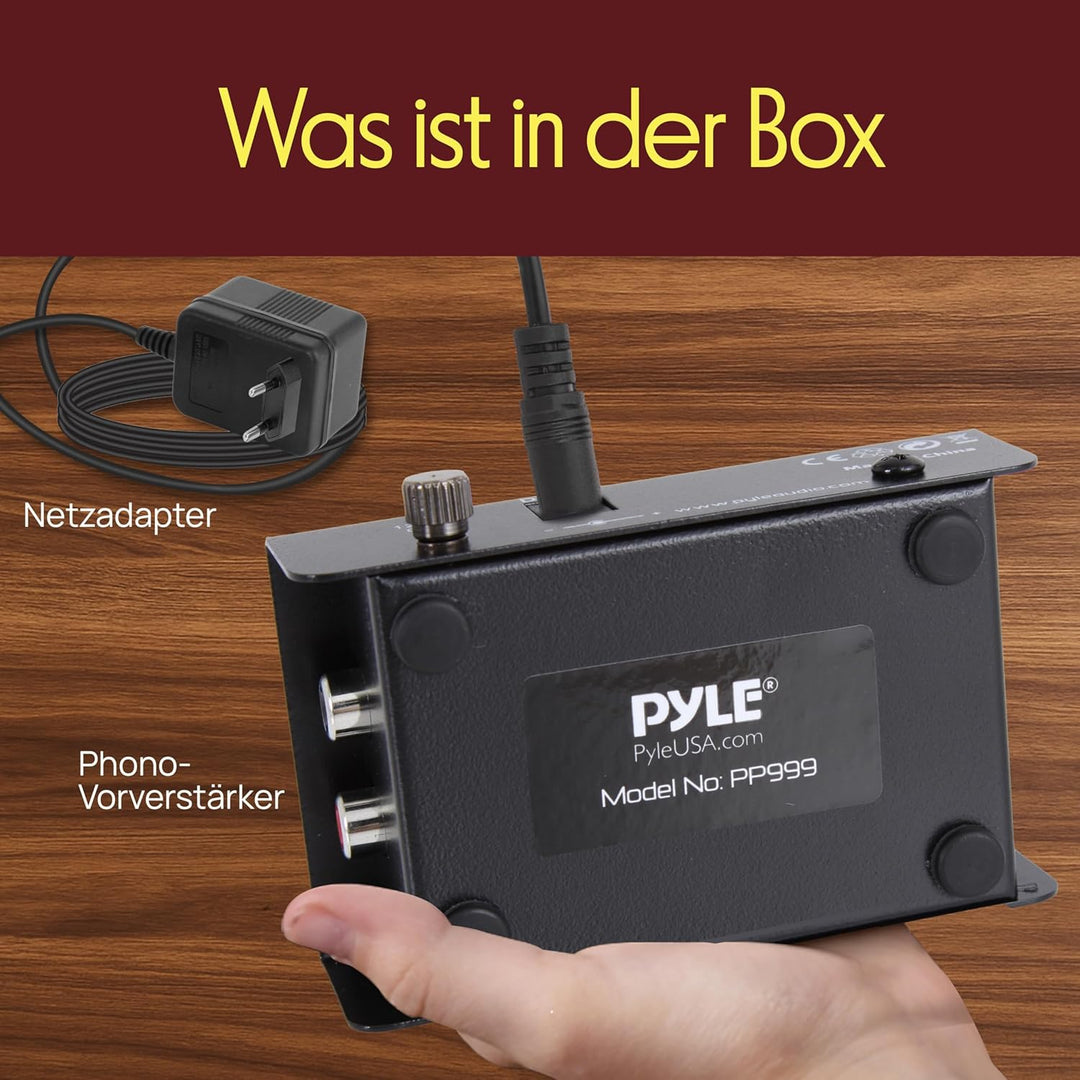 Pyle Phono Vorverstärker für MM Plattenspieler, RCA-Ausgang & 3,5-mm-Kopfhöreranschluss, Rauschfreie