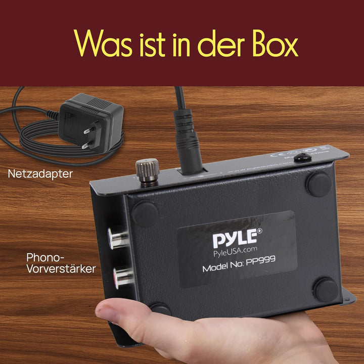 Pyle Phono Vorverstärker für MM Plattenspieler, RCA-Ausgang & 3,5-mm-Kopfhöreranschluss, Rauschfreie
