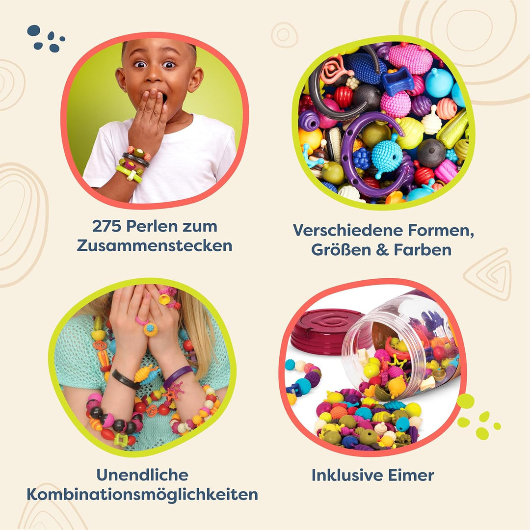 B. toys 275 Teile Bastelset Kinder Pop Arty – Schmuck Basteln, Bunte Perlen zum Zusammenstecken, Kin