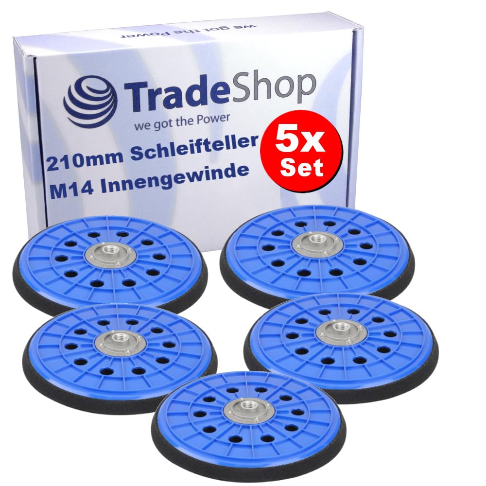 5x Trade-Shop 210mm 10-Loch Klett Schleifteller für Wandschleifer, Langhalsschleifer, Deckenschleife
