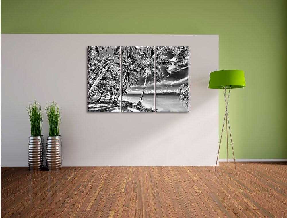 Pixxprint Palmen Traumstrand als Leinwandbild/Grösse: 3 Teilig (120x80) cm/Wandbild/Kunstdruck/ferti