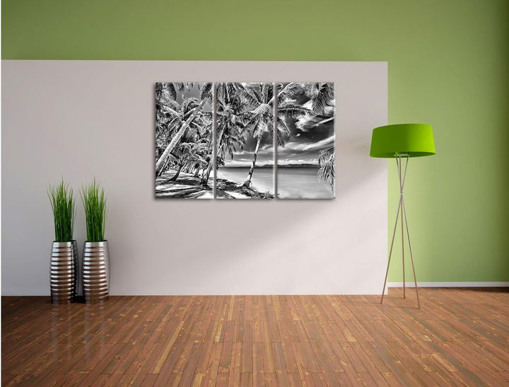 Pixxprint Palmen Traumstrand als Leinwandbild/Grösse: 3 Teilig (120x80) cm/Wandbild/Kunstdruck/ferti