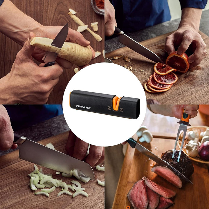 Fiskars Messerschärfer für scharfe Messerklingen aus Stahl, Keramikschleifstein, Edge, Roll-Sharp, S