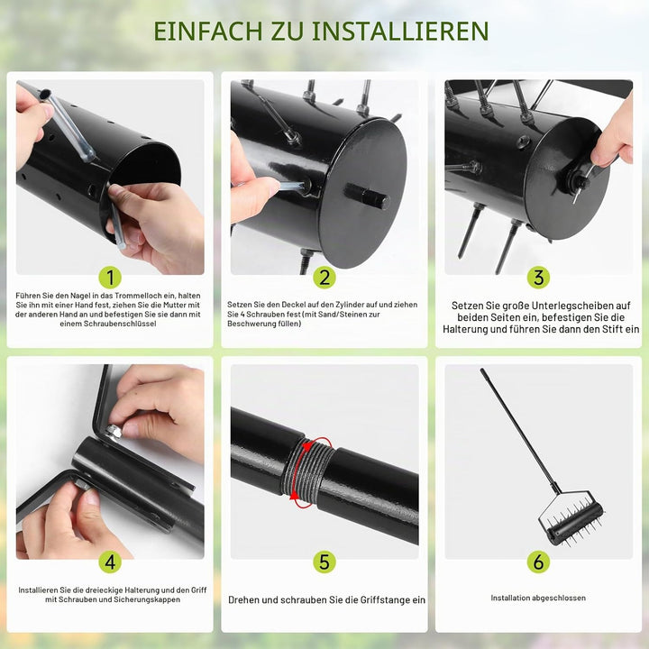 Rasenbelüfter Manuell Rollender Aerifizierer 44 x 141cm Handvertikutierer mit 39 Nägeln (5,8cm) und