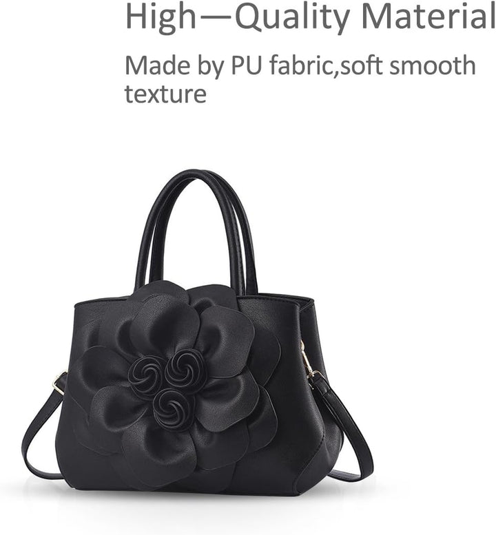 NICOLE & DORIS Modische Damen-Umhängetasche, Handtasche, Umhängetasche, Blumenmotiv Schwarz, Schwarz