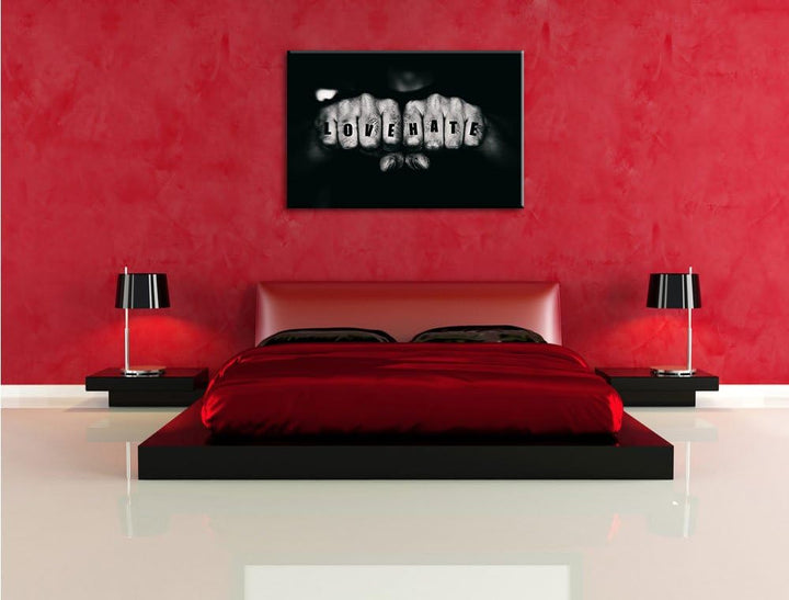 Love Hate Fäuste, Format: 100x70 auf Leinwand, XXL riesige Bilder fertig gerahmt mit Keilrahmen, Kun