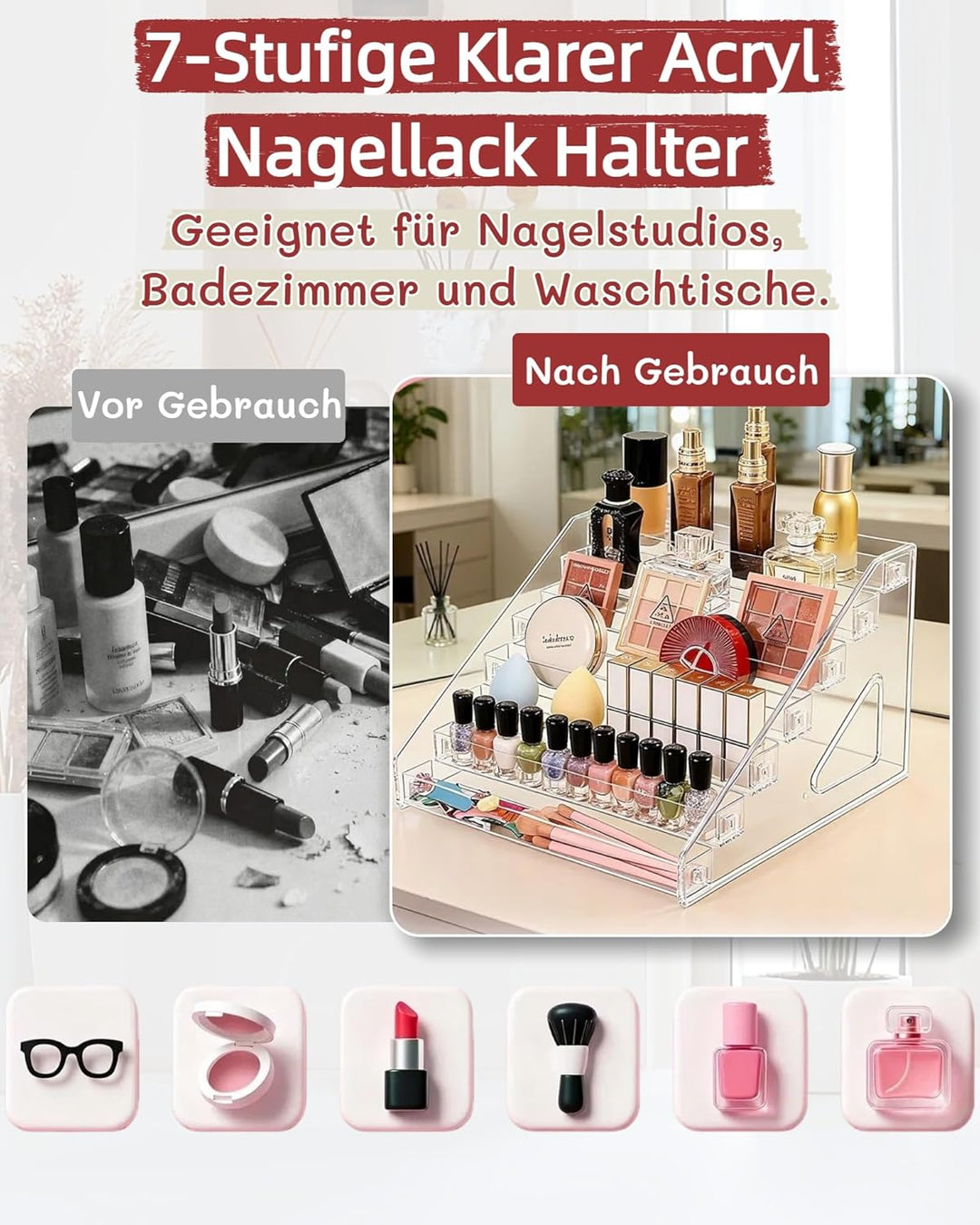 2er-Pack Acryl Nagellack Organizer mit 7 Ebenen Nagellack Aufbewahrung für 168 Flaschen, Klarer Make
