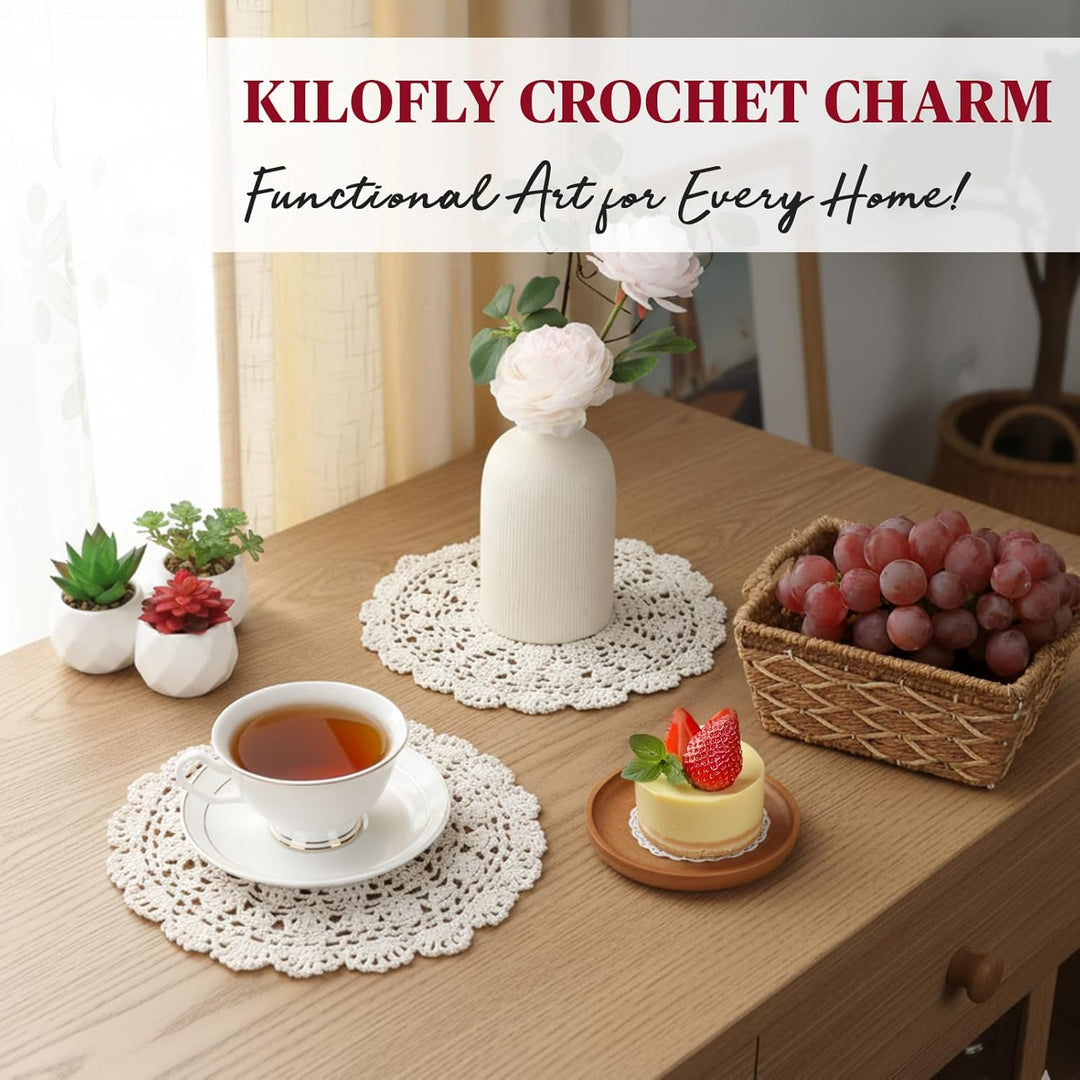 kilofly Häkel-Tischsets, Baumwolle, Spitze, 4 Stück, Persien, Beige, 25,4 cm 10 inch beige, 10 inch