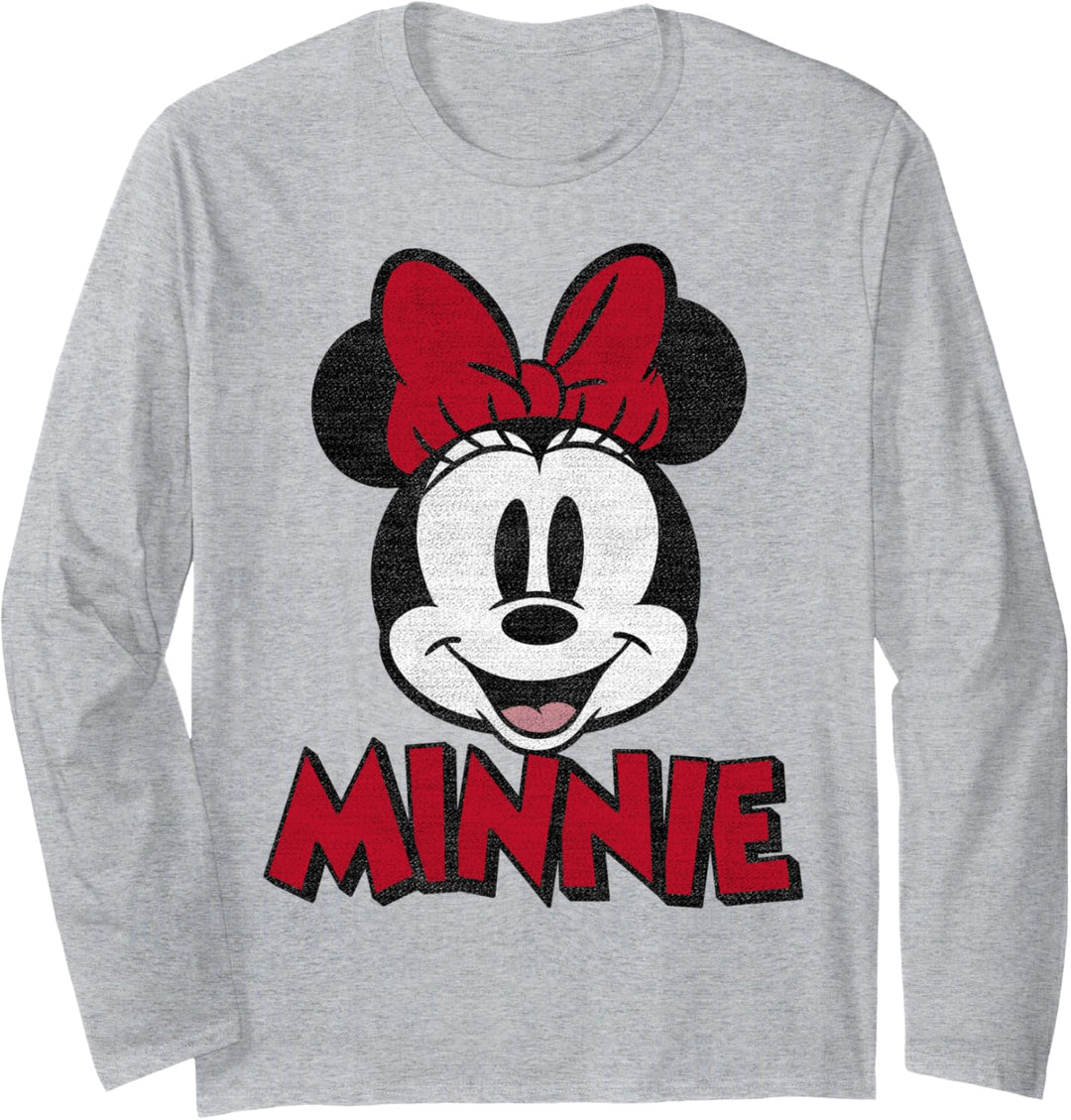 Disney Mickey And Friends Minnie Red Text Portrait Langarmshirt