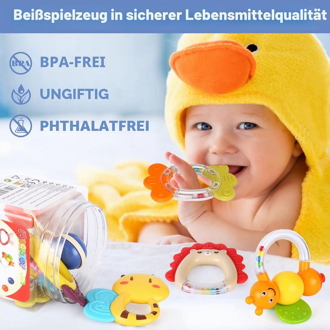 MOONTOY Baby Rassel BeissRing Set Baby Spielzeug ab 0 1 2 3 4 5 6 7 8 9 10 11 12 Monate, 9PCS Shaker