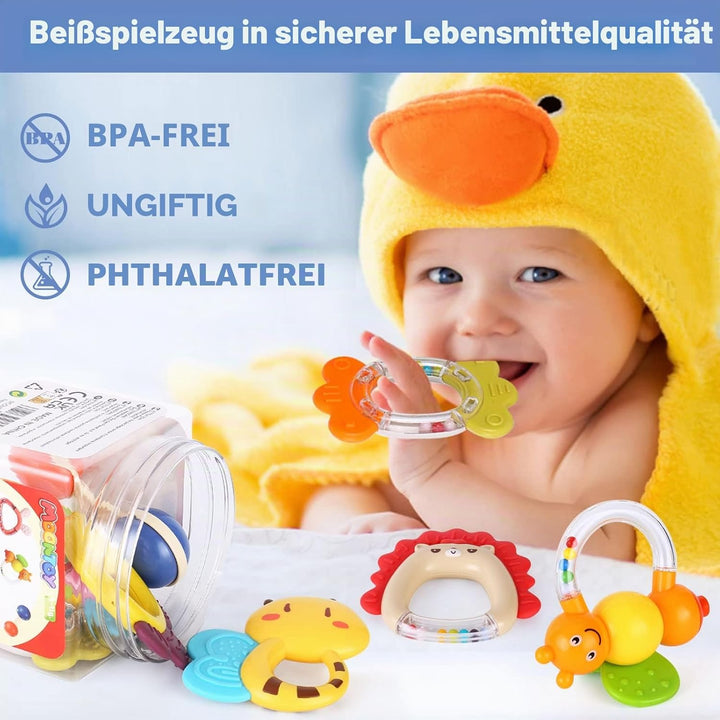 MOONTOY Baby Rassel BeissRing Set Baby Spielzeug ab 0 1 2 3 4 5 6 7 8 9 10 11 12 Monate, 9PCS Shaker