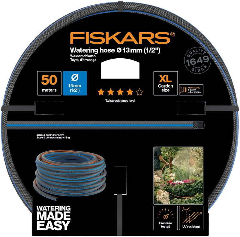 Fiskars Wasserschlauch XL, UV-geschützt, Druckgeprüft, Verwindungssteifigkeit Stufe 4 (von 5), 50 m,