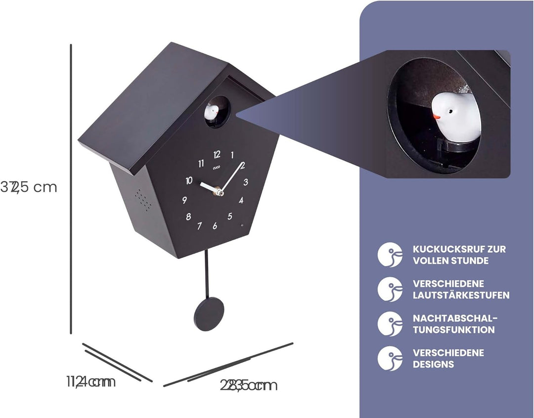 Cuco Clock Kuckucksuhr SCHWARZWALDHAUS, Pendeluhr Wanduhr, Moderne Schwarzwalduhr, 37,5× 23 × 11,4cm