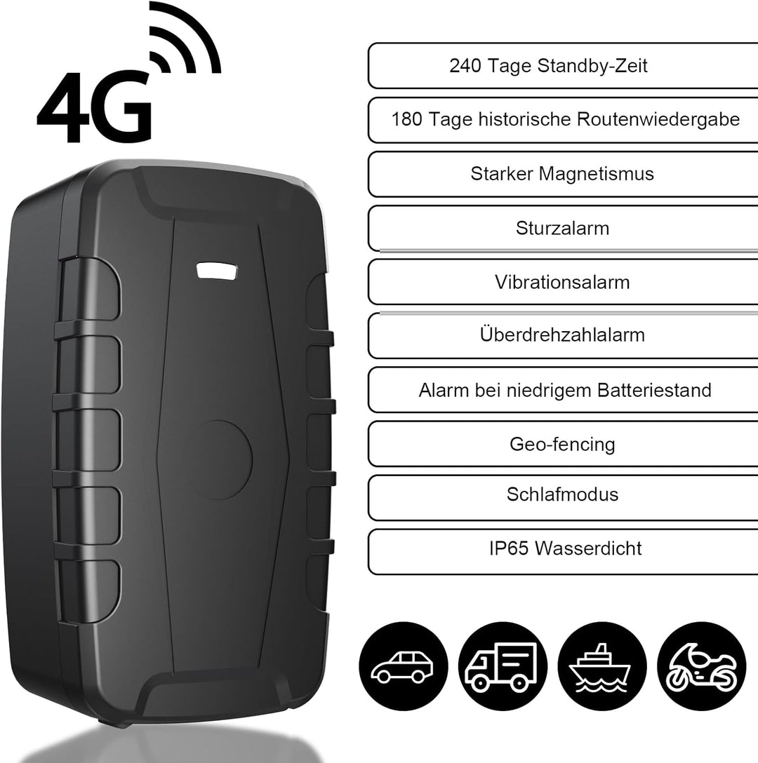TKMARS 4G GPS Tracker Auto GPS Tracker Ohne ABO 20000mah,Standby-Zeit Von 240 Tagen mit Kostenloser