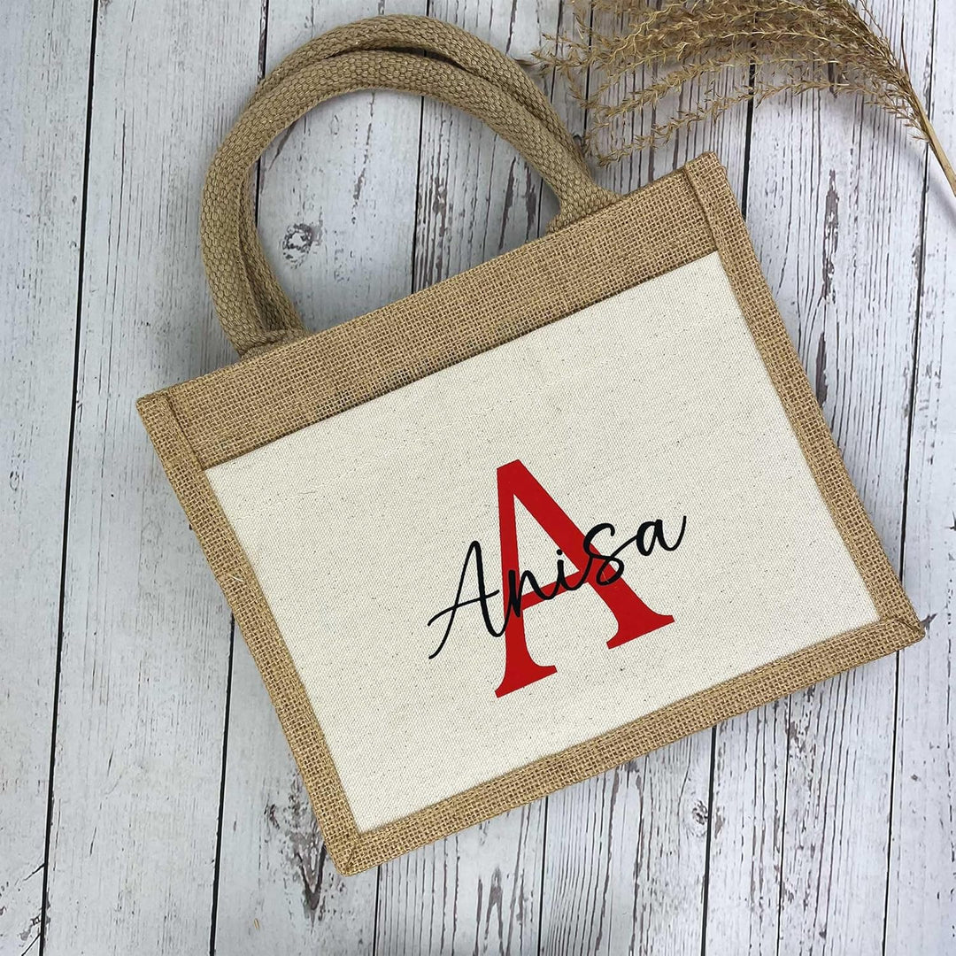 mamir home Jute/Baumwoll Tasche Initial + Name | personalisiert in Wunschfarbe | 2 Grössen | Geschen