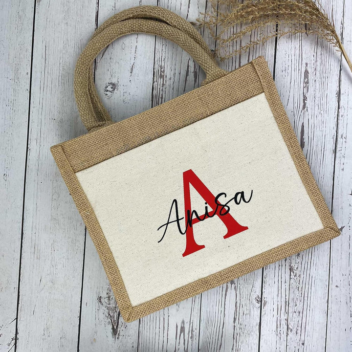mamir home Jute/Baumwoll Tasche Initial + Name | personalisiert in Wunschfarbe | 2 Grössen | Geschen