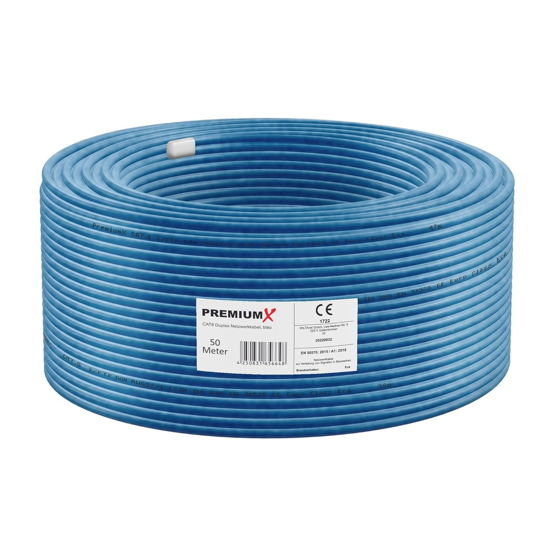 Premium X 50m CAT 8 Netzwerkkabel Duplex LAN-Kabel Ethernet Datenkabel S/FTP PiMF PoE Cca Cat8 Insta