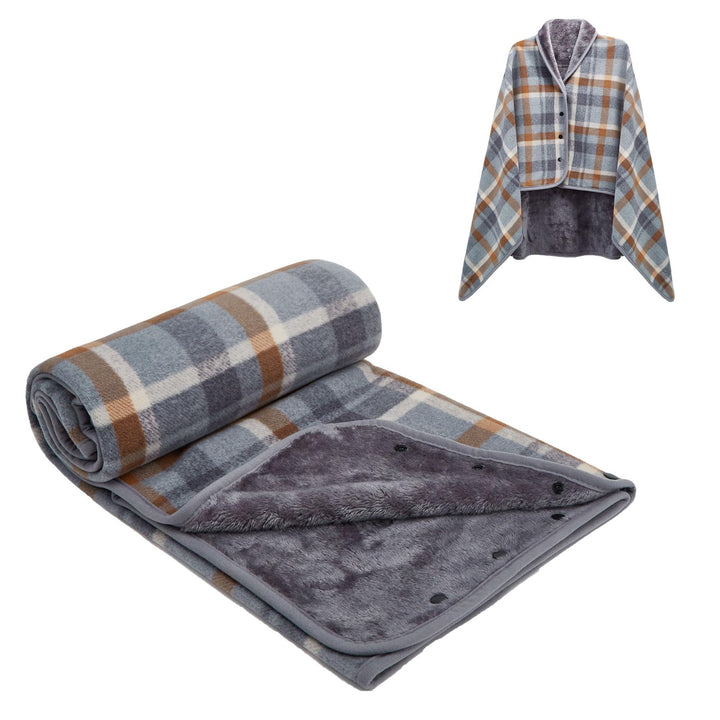 SIVENKE Damen Poncho Fleece Tragbare Decke, Karierte Schossdecke Bequemer Poncho Plüschdecken Überwu