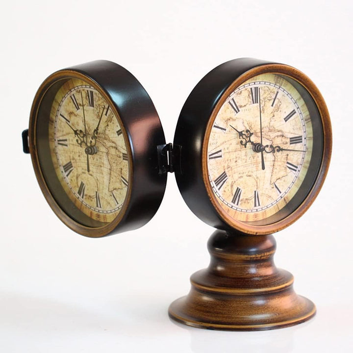 Doppelseitige Tischuhr Vintage, Europäischer Stil Vintage Schreibtisch Uhr, Retro Nacht Mantel Runde
