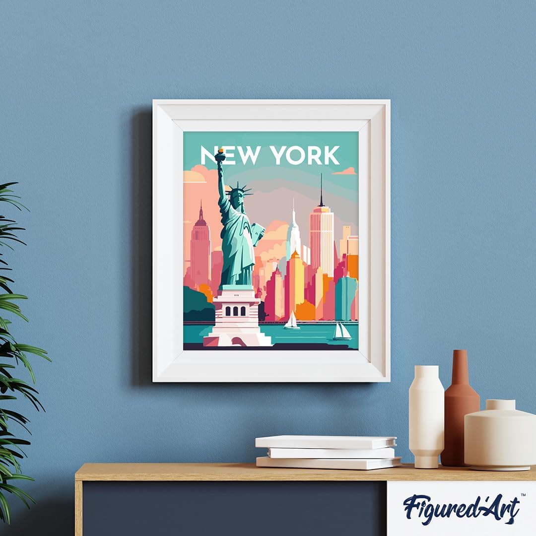 Figured'Art Malen Nach Zahlen Erwachsene Mit Rahmen Reiseposter New York - Paint by Numbers Basteln
