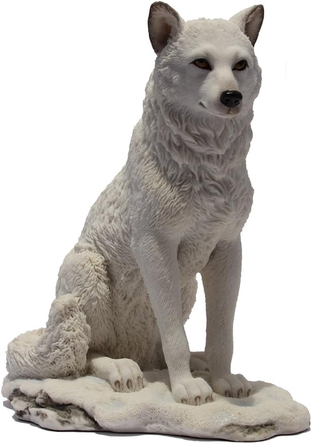19,7 cm Wolf sitzend in der Schnee-Deko Statue Figur, weiss