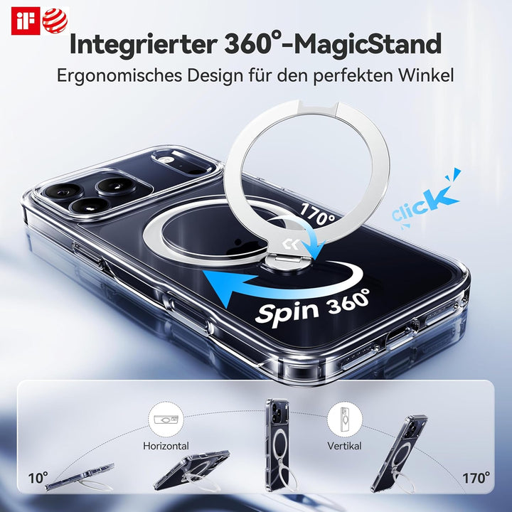 CASEKOO für iPhone 17 Pro Max Hülle für MagSafe [360 Drehständer] [Kameraschutz & Militärschutz] Sto