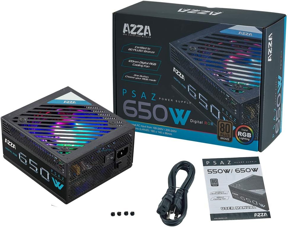 Azza ARGB 650W PC-Netzteil, schwarz, 2X PCIe AD-Z650 (Digital RGB)