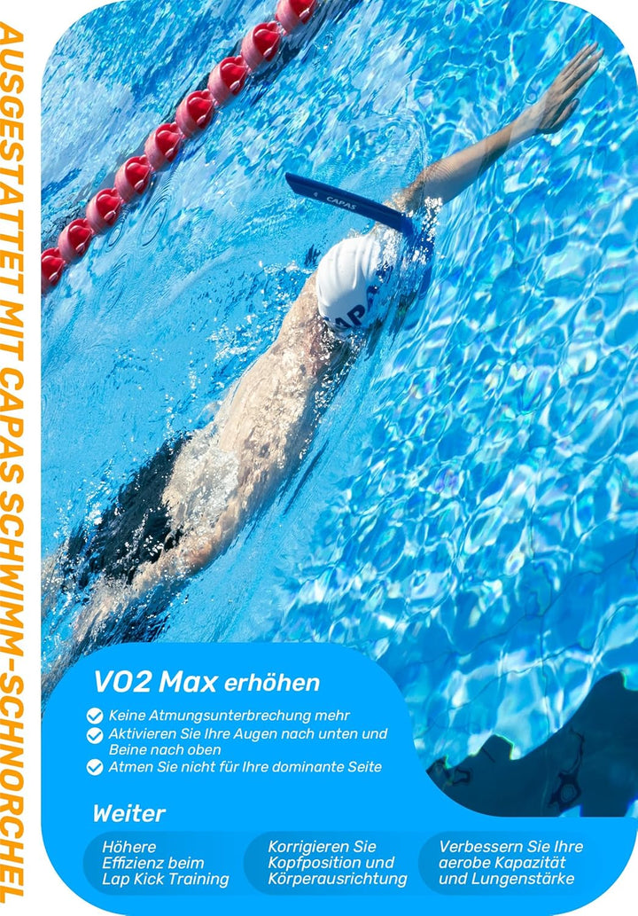 CAPAS Training Schwimmen Schnorchel für Runde Schwimmen, ideale Passform, Schwimmer-Schnorchel mit F