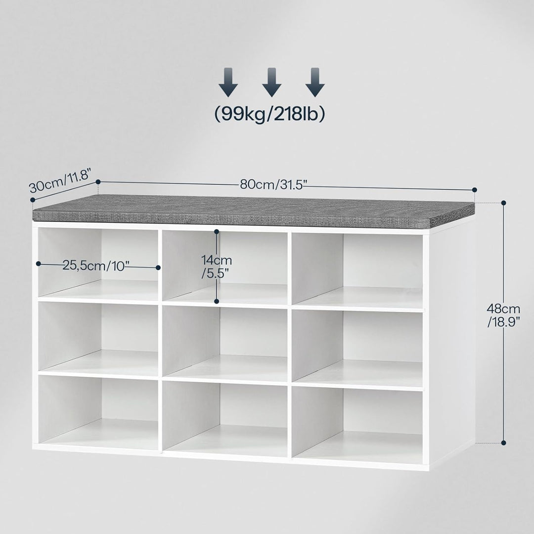 HOOBRO Schuhbank mit 9 Fächern, Schuhregal mit gepolsterter Sitzbank, Schuhschrank, für Flur, Wohnzi