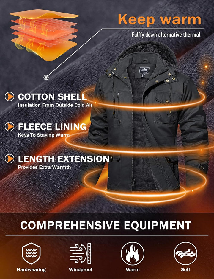 MAGCOMSEN Winterjacke Herren Warm Gefüttert Jacke Fleece Winterparka Winddicht Outdoor Übergangsjack