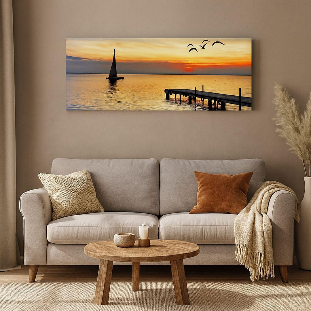 Wandbilder Dekoration Wohnzimmer Strand landschaft wasser brücke Panorama Bilder auf Leinwand 120x50