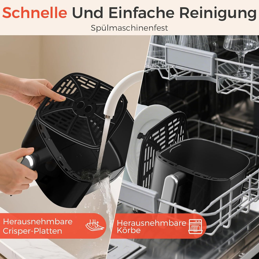 YASHE 4,2L Heissluftfritteuse mit LED-Touchscreen, 1500W Airfryer mit 6 Programmen, Temperatur & Tim