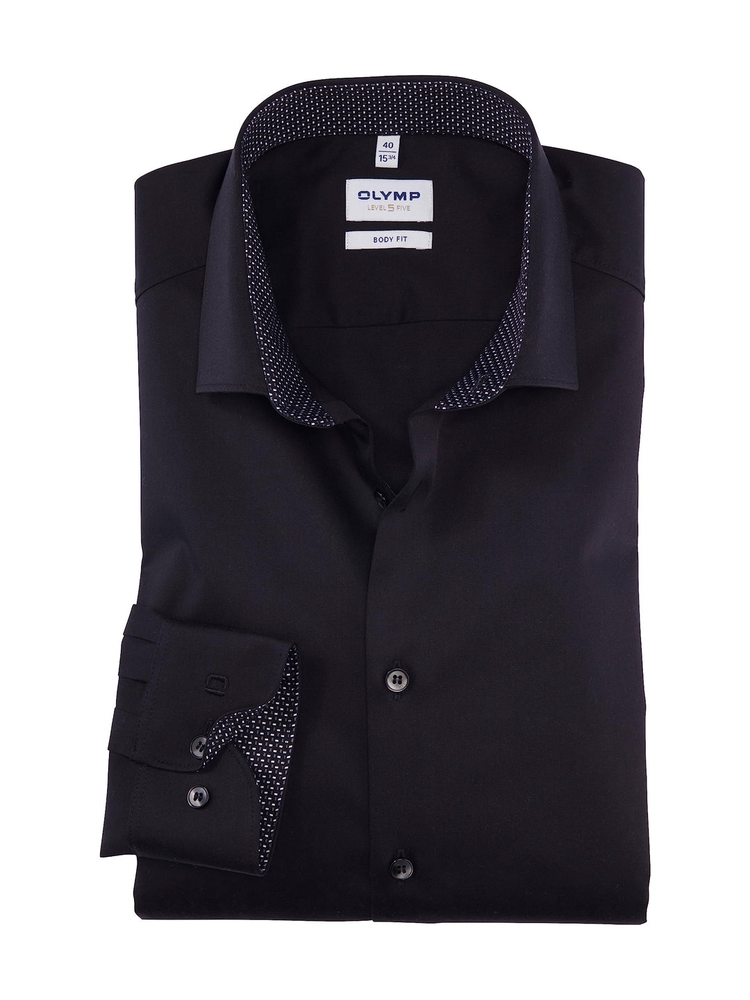 OLYMP Herren Businesshemd Langarm Level Five,Satin,Body fit,Modern Kent 45 Schwarz 68, 45 Schwarz 68
