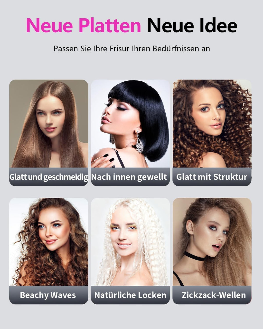 Welleneisen für Beach Waves, 4 in 1 Haarglätter Kreppeisen Multistyler Keramik Glätteisen und Wellei