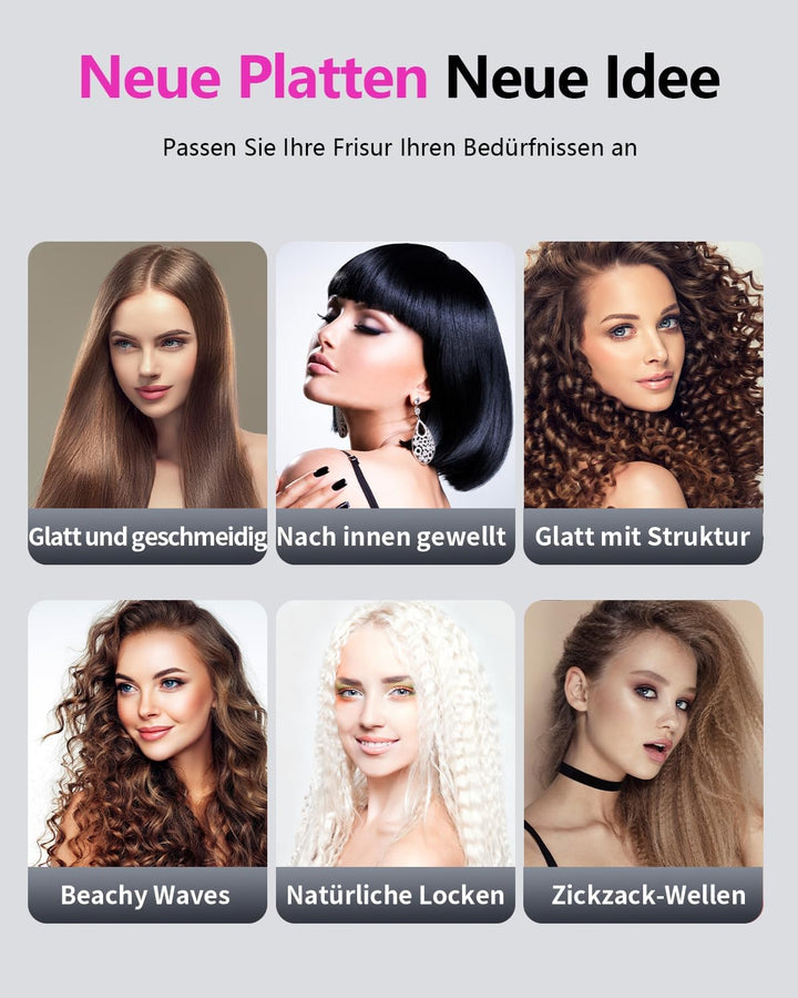 Welleneisen für Beach Waves, 4 in 1 Haarglätter Kreppeisen Multistyler Keramik Glätteisen und Wellei