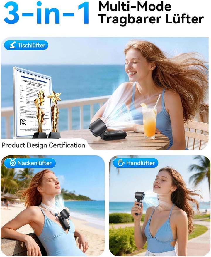KIMMOO 3-in-1 Turbo-Handventilator – 100 Geschwindigkeiten, 20000 U/min, 12 Std. Kühlung, Digitaldis