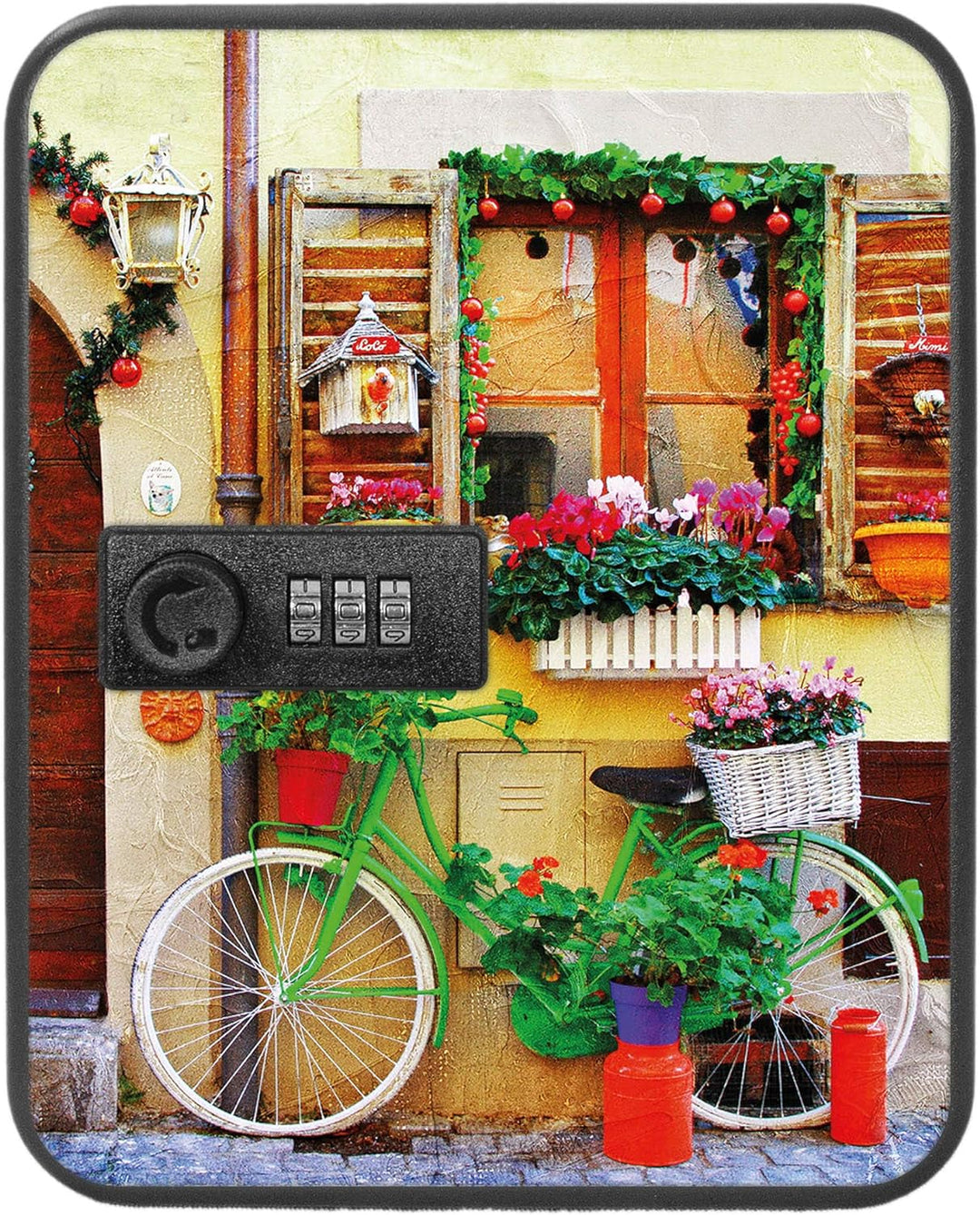 banjado® Burg-Wächter® abschliessbarer Schlüsselkasten mit Motiv Grünes Fahrrad für 20 Schlüssel - S