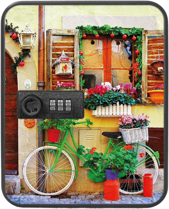 banjado® Burg-Wächter® abschliessbarer Schlüsselkasten mit Motiv Grünes Fahrrad für 20 Schlüssel - S