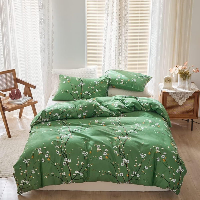 Bettwäsche 155x220 cm Set, Grün Mikrofaser Bettbezug 155x220cm und Kissenbezug 80x80cm, Ästhetisch B