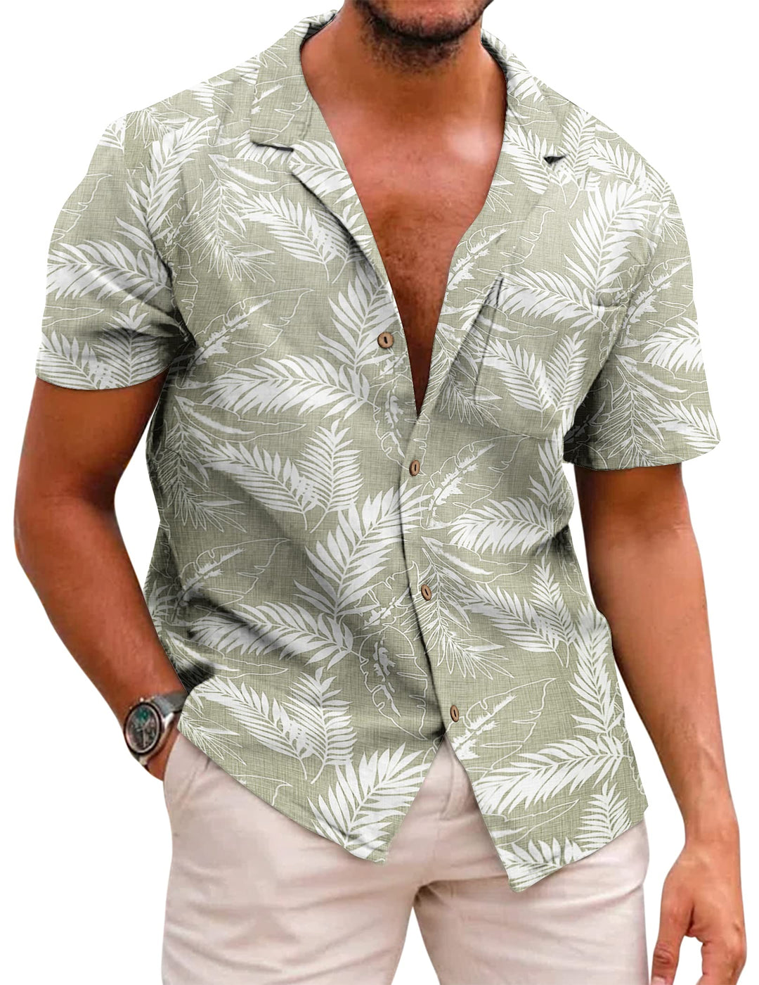 COOFANDY Leinenhemd Herren Hemd Sommer Kurzarm Herrenhemd Freizeit Sommer Hemden Einfarbig Basic Bea