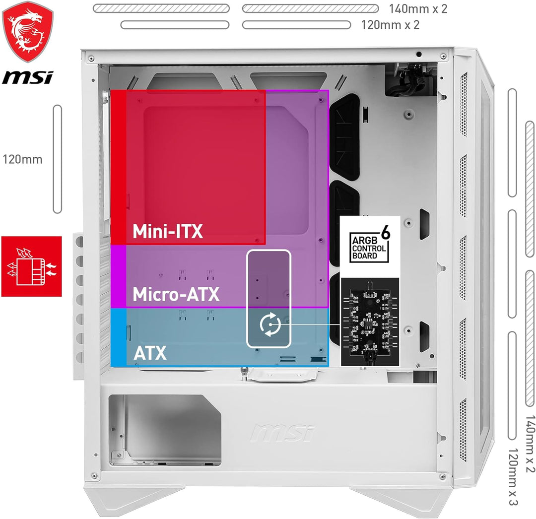 MSI MPG GUNGNIR 110R WHITE Mid-Tower PC Gehäuse - Gehärtetes Glas, unterstützt ATX, M-ATX, Mini-ITX,