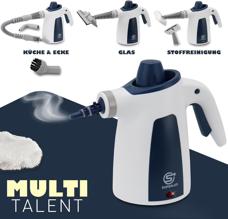 Superlex 10-in-1 Dampfreiniger Handgerät für die Reinigung, Tragbarer Handdampfreiniger 3,5 bar Damp