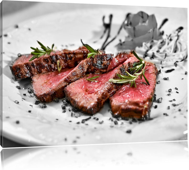 Pixxprint saftiges Carpaccio B&W Detail, Format: 100x70 auf Leinwand, 100x70