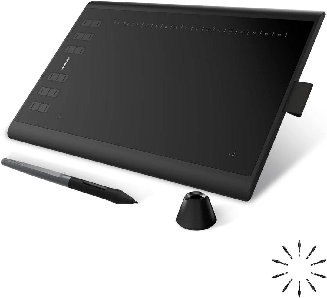 HUION H1060P Grafiktablett mit 10 x 6,25 Zoll Arbeitsbereich, Upgrade des Batterielosen Stifts, Unte